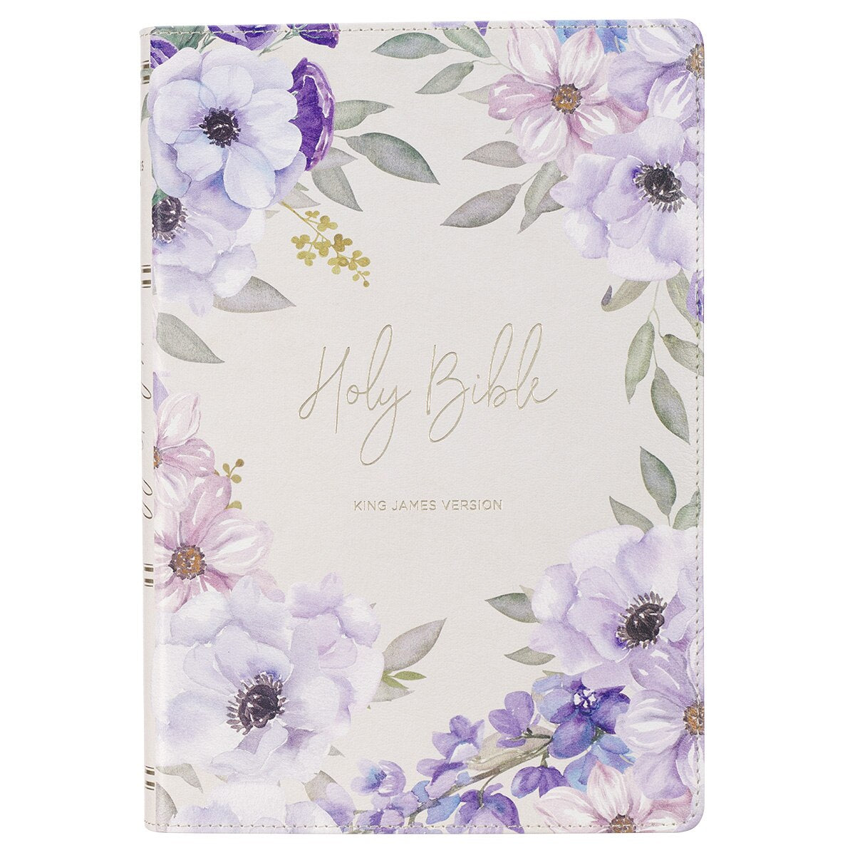 Lavender Floral Faux Leather Giant Print Full-size King James Version ...