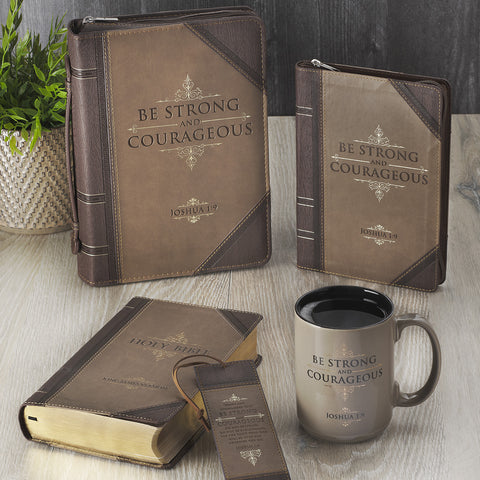 Be Strong and Courageous Walnut and Tan