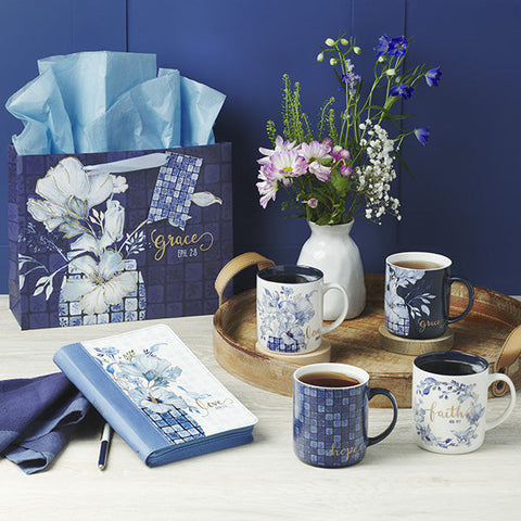 Faith Hope Love Blue Checkered Floral