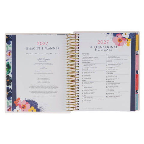 2027 Thankful Grateful Blessed 18-Month Spiral Planner with Elastic Closure