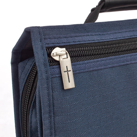 Navy Polyester Tri-fold Organizer Bible Cover