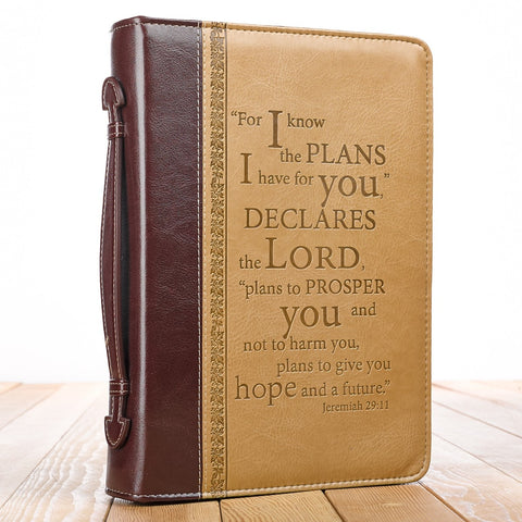 I Know the Plans Two-tone Brown Faux Leather Classic Bible Cover -  Jeremiah 29:11