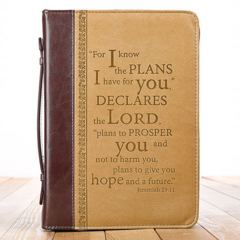 I Know the Plans Two-tone Brown Faux Leather Classic Bible Cover -  Jeremiah 29:11