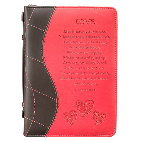 Love Pink Faux Leather Bible Cover - 1 Corinthians 13:4-8