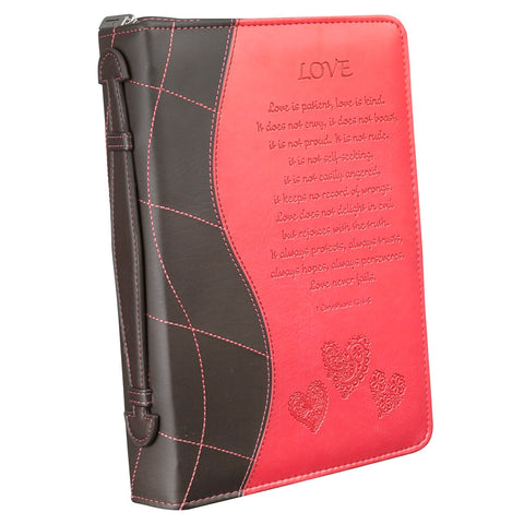 Love Pink Faux Leather Bible Cover - 1 Corinthians 13:4-8
