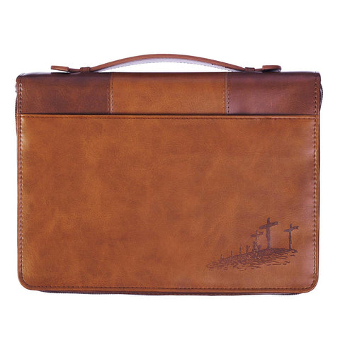 For God So Loved the World Two-tone Tan Faux Leather Classic Bible Cover - John 3:16