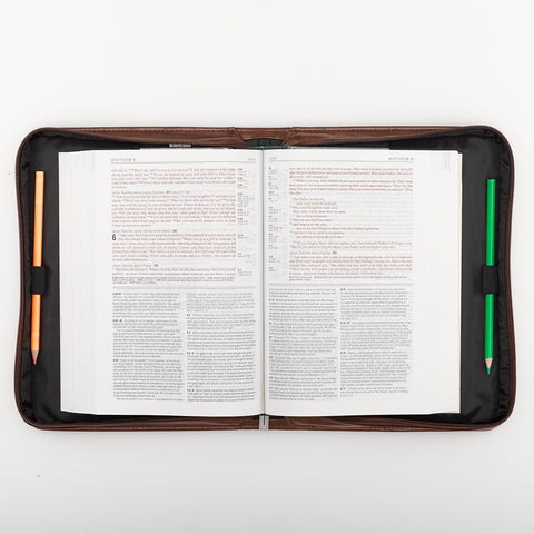 For God So Loved the World Two-tone Tan Faux Leather Classic Bible Cover - John 3:16