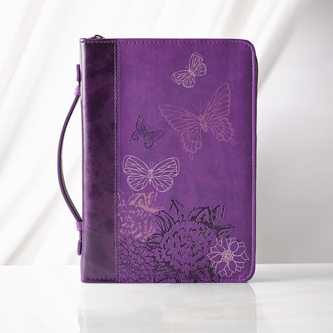 New Creation Purple Butterflies Faux Leather Fashion Bible Cover - 2 Corinthians 5:17