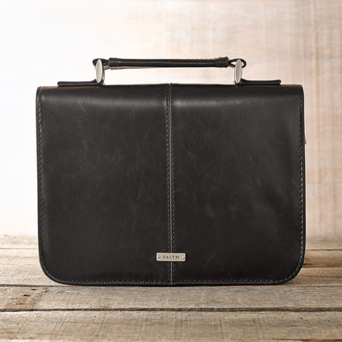 Faith Black Faux Leather Classic Bible Cover