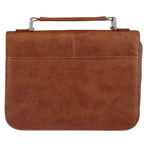 Faith Honey-brown Faux Leather Bible Cover with Badge