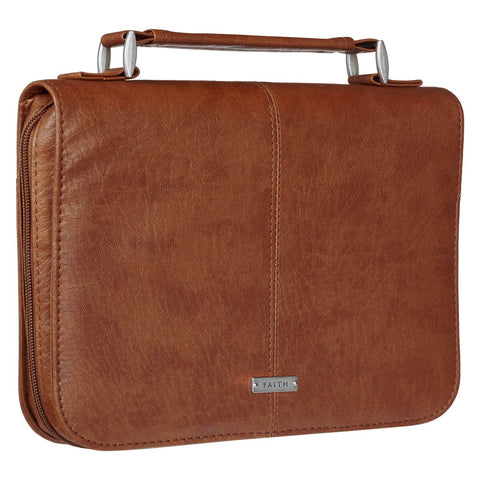 Faith Honey-brown Faux Leather Bible Cover with Badge