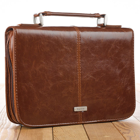 Faith Honey-brown Faux Leather Bible Cover with Badge