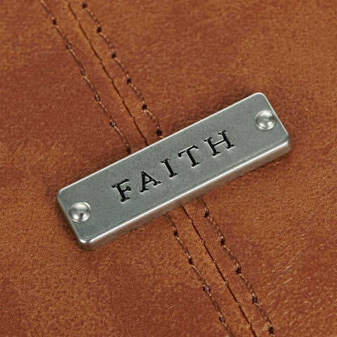 Faith Honey-brown Faux Leather Bible Cover with Badge