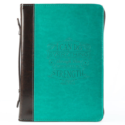 I Can Do Everything Turquoise & Brown Faux Leather Fashion Bible Cover -  Philippians 4:13