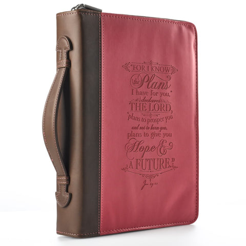 I Know The Plans Pink and Brown Faux Leather Fashion Bible Cover - Jeremiah 29:11