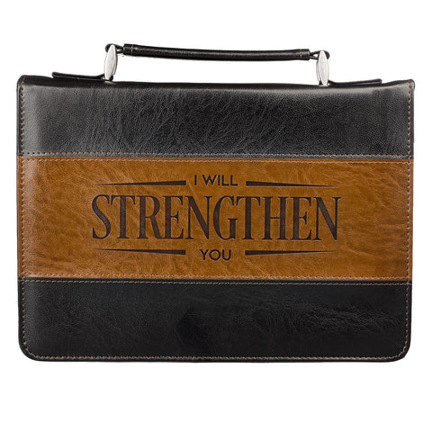 I Will Strengthen You Black and Brown Faux Leather Classic Bible Cover - Isaiah 41:10