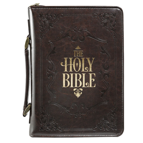 The Holy Bible Dark Brown Faux Leather Classic Bible Cover