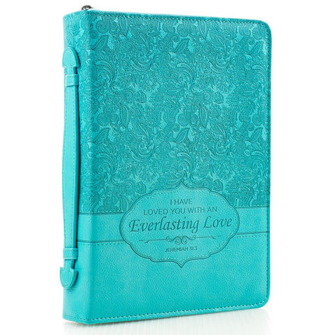 Everlasting Love Turquoise Faux Leather  Fashion Bible Cover - Jeremiah 31:3