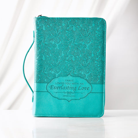 Everlasting Love Turquoise Faux Leather  Fashion Bible Cover - Jeremiah 31:3