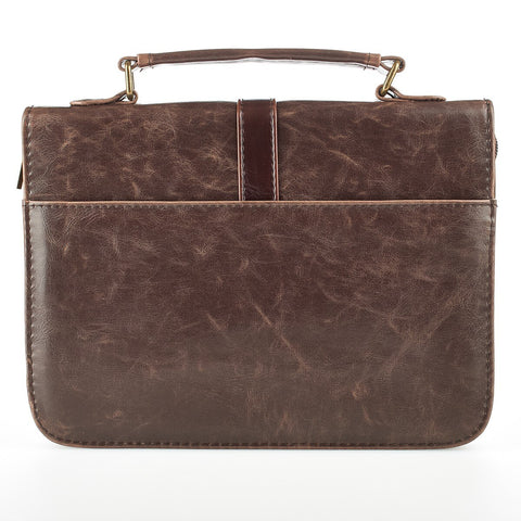 Brown Distressed Faux Leather Classic Bible Cover with Cross Badge