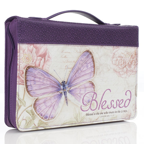Blessed Purple Butterfly Blessings Faux Leather Fashion Bible Cover - Jeremiah 17:7