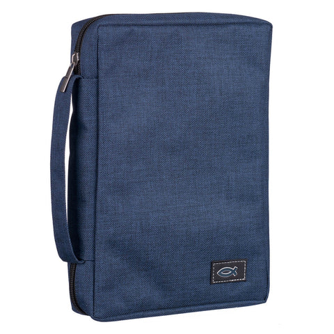 Blue Poly-Canvas Value Bible Cover with Ichthus Patch