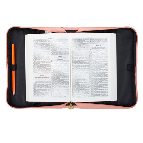 He Works All Things for Good Peach Floral Faux Leather Fashion Bible Cover - Romans 8:28