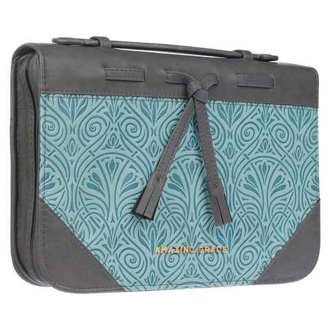 Amazing Grace Gray and Turquoise Faux Leather Fashion Bible Cover with Tassels