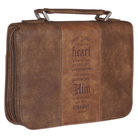 Trust In The Lord Two-Tone Brown Classic Faux Leather Bible Cover - Proverbs 3:5