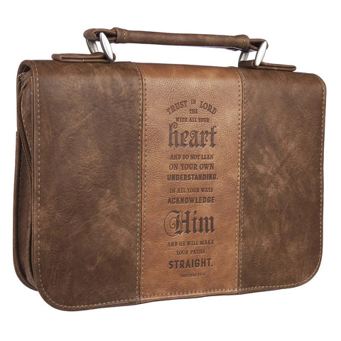 Trust In The Lord Two-Tone Brown Classic Faux Leather Bible Cover - Proverbs 3:5