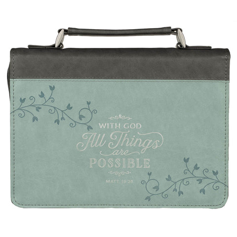 All Things Are Possible Light Blue Faux Leather Fashion Bible Cover - Matthew 19:26