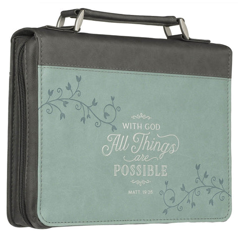 All Things Are Possible Light Blue Faux Leather Fashion Bible Cover - Matthew 19:26
