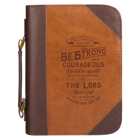 Do Not Be Afraid  Two-tone Toffee and Chocolate Brown Faux Leather Bible Cover – Joshua 1:9