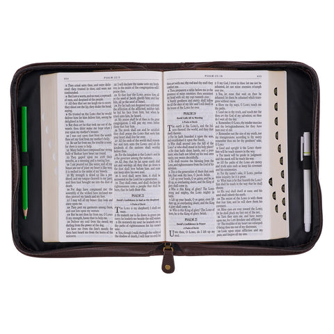 Do Not Be Afraid  Two-tone Toffee and Chocolate Brown Faux Leather Bible Cover – Joshua 1:9