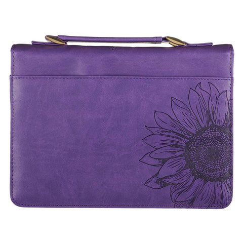 Purple Sunflower Strength & Dignity Faux Leather Fashion Bible Cover - Proverbs 31:25