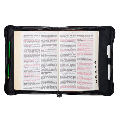 Through Christ Scenic Mountain Black Faux Leather Classic Bible Cover - Philippians 4:13