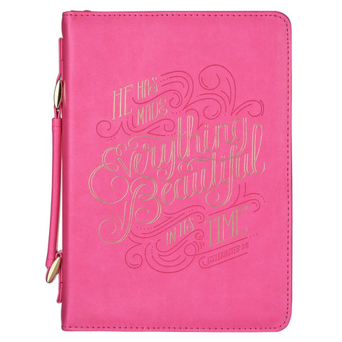 He Has Made Everything Beautiful Pink Faux Leather Fashion Bible Cover - Ecclesiastes 3:11