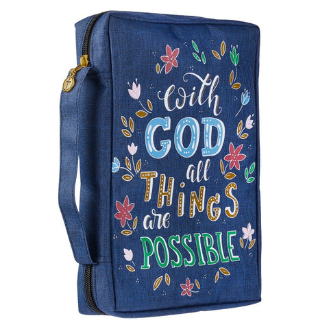 With God All Things Are Possible Navy Floral Value Bible Cover - Matthew 19:26