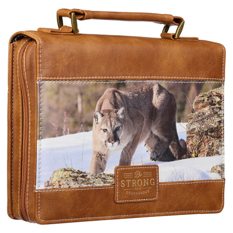 Be Strong and Courageous Mountain Lion Toffee Brown Faux Leather Classic Bible Cover – Joshua 1:9