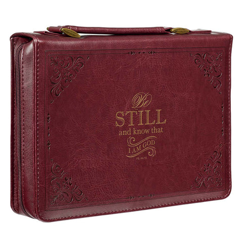 Burgundy Be Still and Know Classic Faux Leather Bible Cover - Psalm 46:10