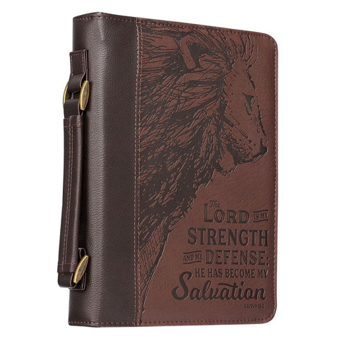 Strength and Defense Walnut-Brown Faux Leather Classic Bible Cover- Exodus 15:2