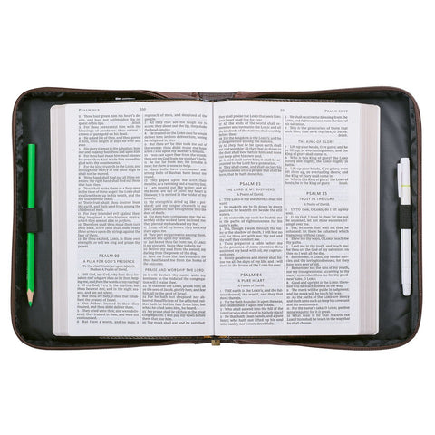 Strength and Defense Walnut-Brown Faux Leather Classic Bible Cover- Exodus 15:2