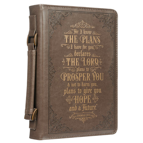 For I know the Plans Brown Faux Leather Classic Bible Cover - Jeremiah 29:11