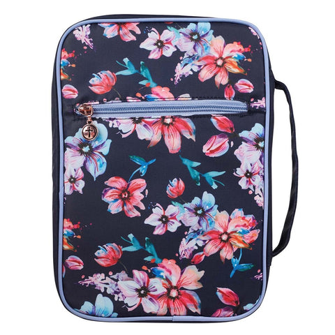 God's Word Stands Forever Navy Floral Nylon Fashion Bible Cover - Isaiah 40:8