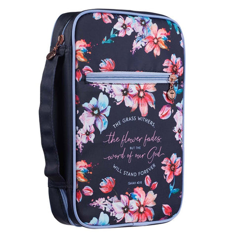 God's Word Stands Forever Navy Floral Nylon Fashion Bible Cover - Isaiah 40:8