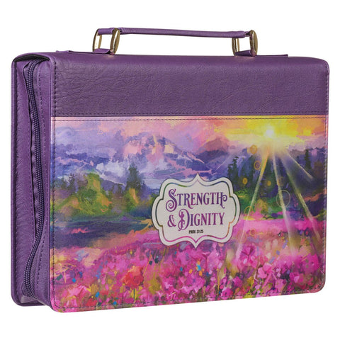 Strength & Dignity Purple Landscape Faux Leather Fashion Bible Cover – Proverbs 31:25