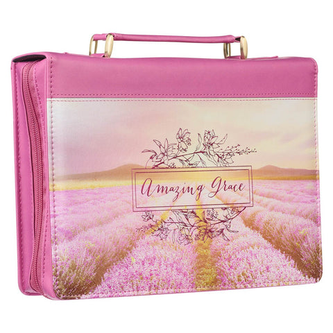 Amazing Grace Flower Field Pink Faux Leather Fashion Bible Cover