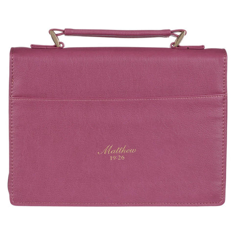 All Things Are Possible Vintage Dusty Rose Faux Leather Fashion Bible Cover – Matthew 19:26