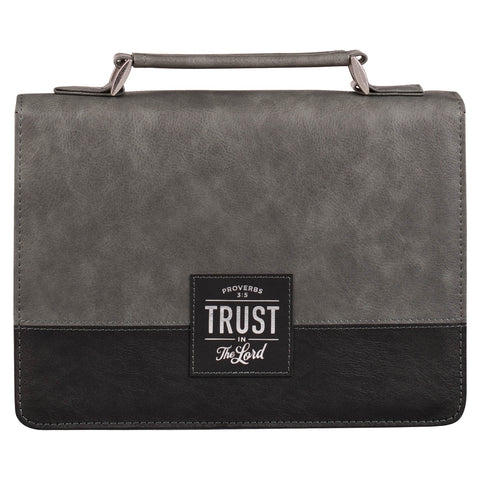 Trust in the LORD Gray and Black Faux Leather Bible Cover - Proverbs 3:5