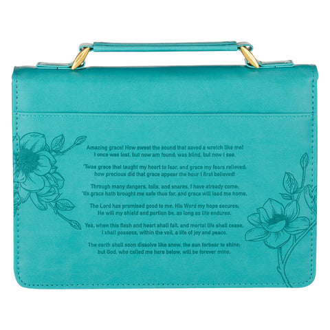 Amazing Grace Floral Teal Faux Leather Fashion Bible Cover